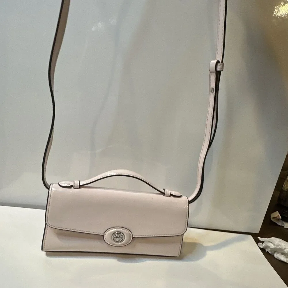 Tory Burch Robinson Pink Lily Patent Leather Top Handle Clutch/Crossbody Bag